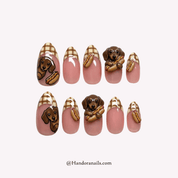 Golden Plaid press-on nails – hand-painted reusable gel set by Handora