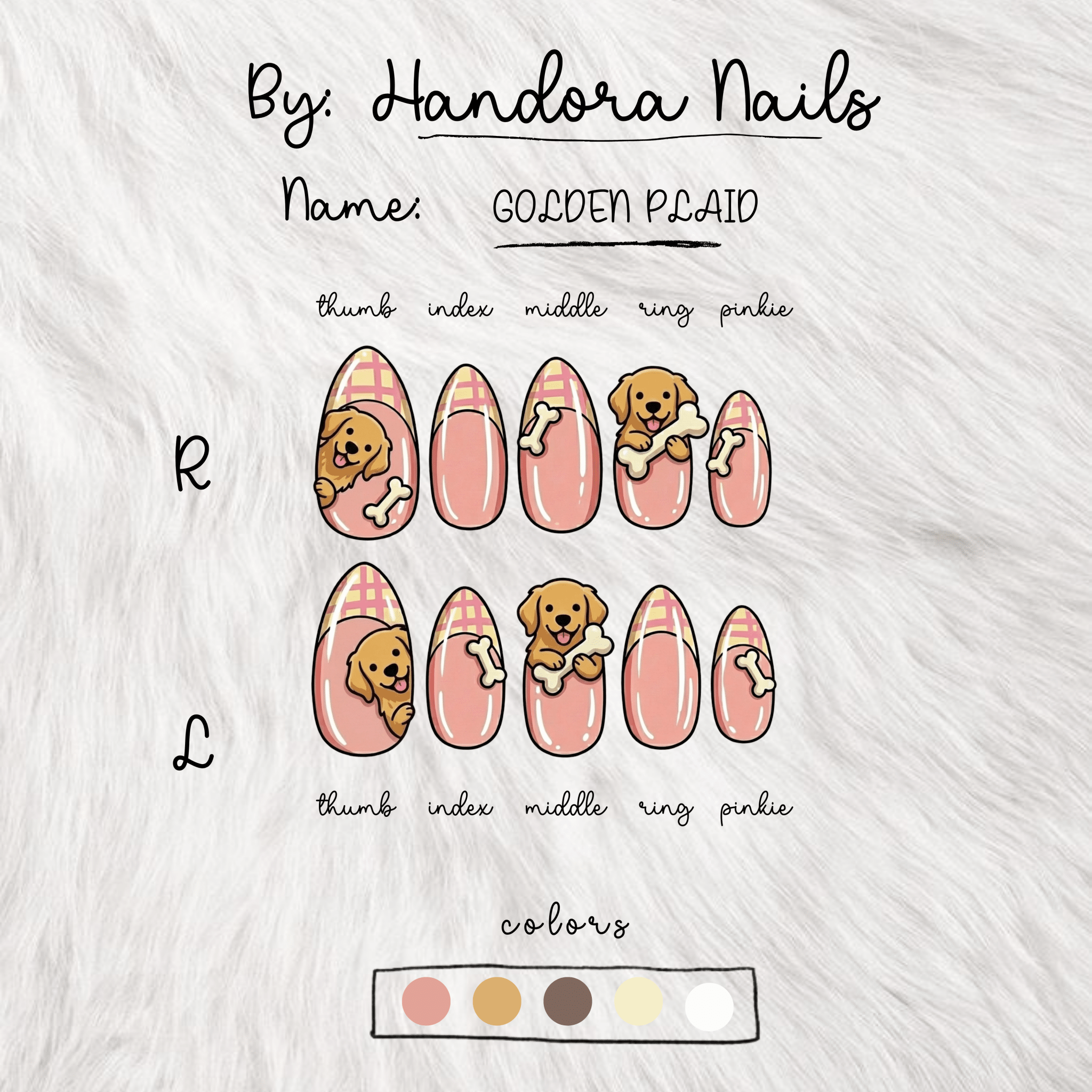 Golden Plaid gold press-on nails by Handora