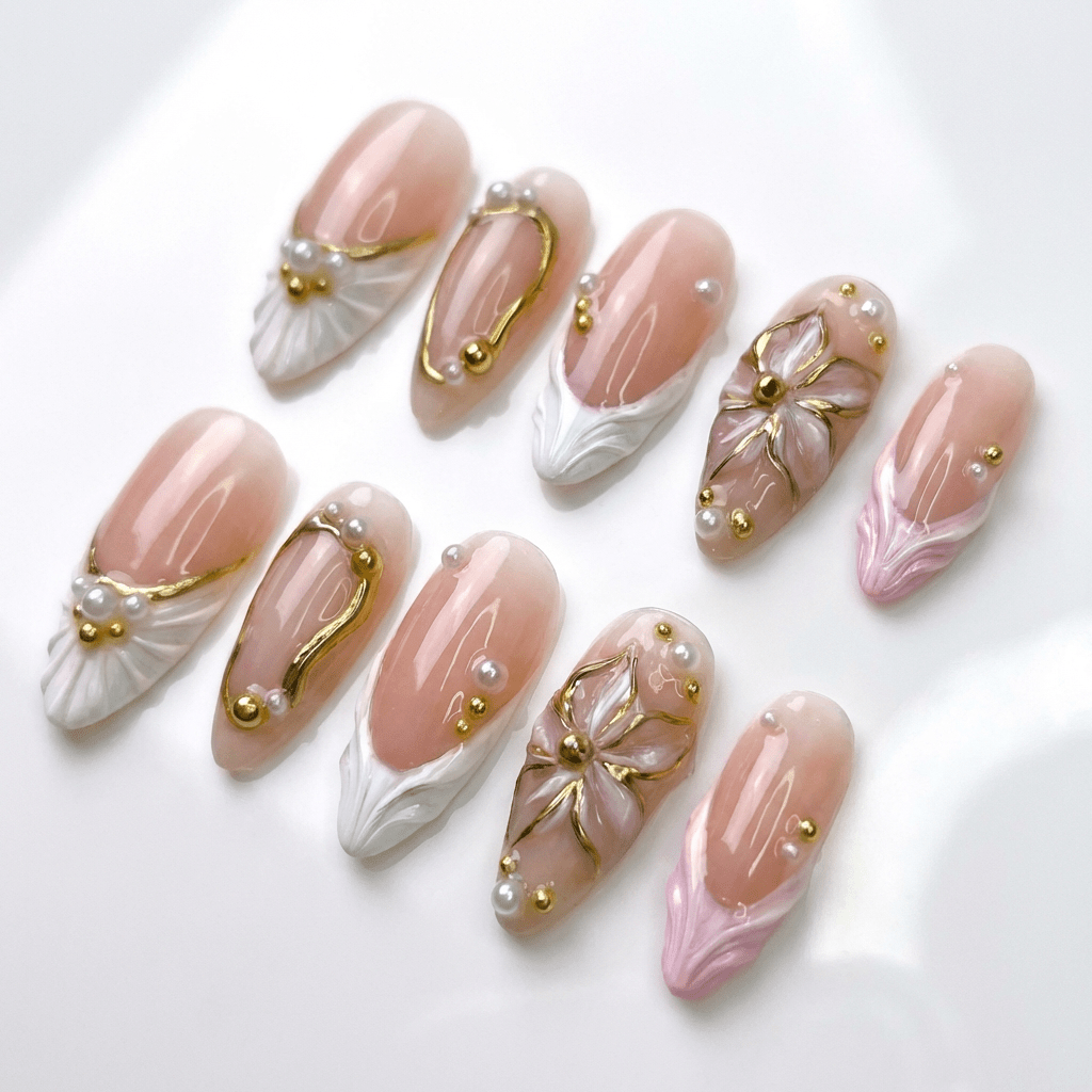 Golden Relief full press-on nail set – sizes XS–L by Handora