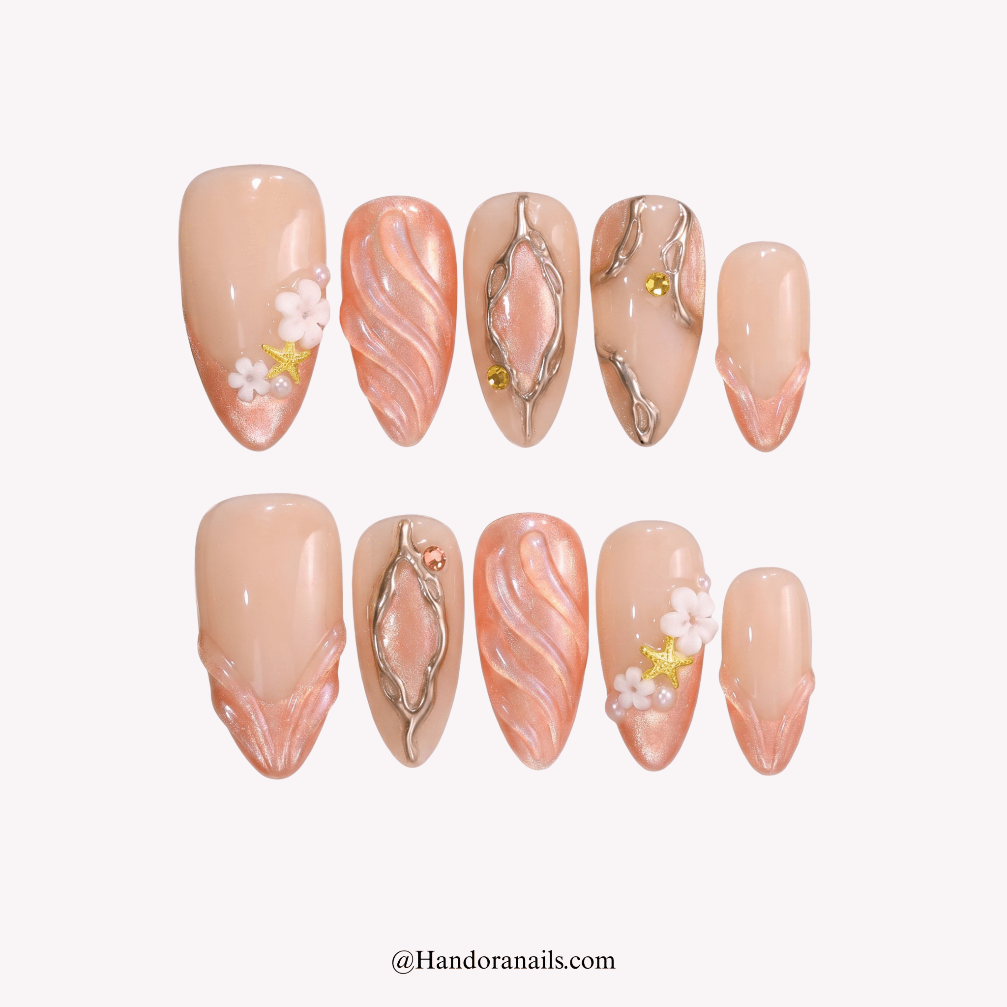 Golden Siren gold press-on nails by Handora