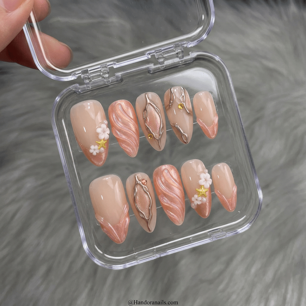 Golden Siren full press-on nail set – sizes XS–L by Handora