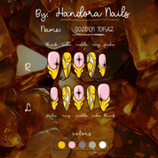 Golden Topaz press-on nails – design close-up by Handora