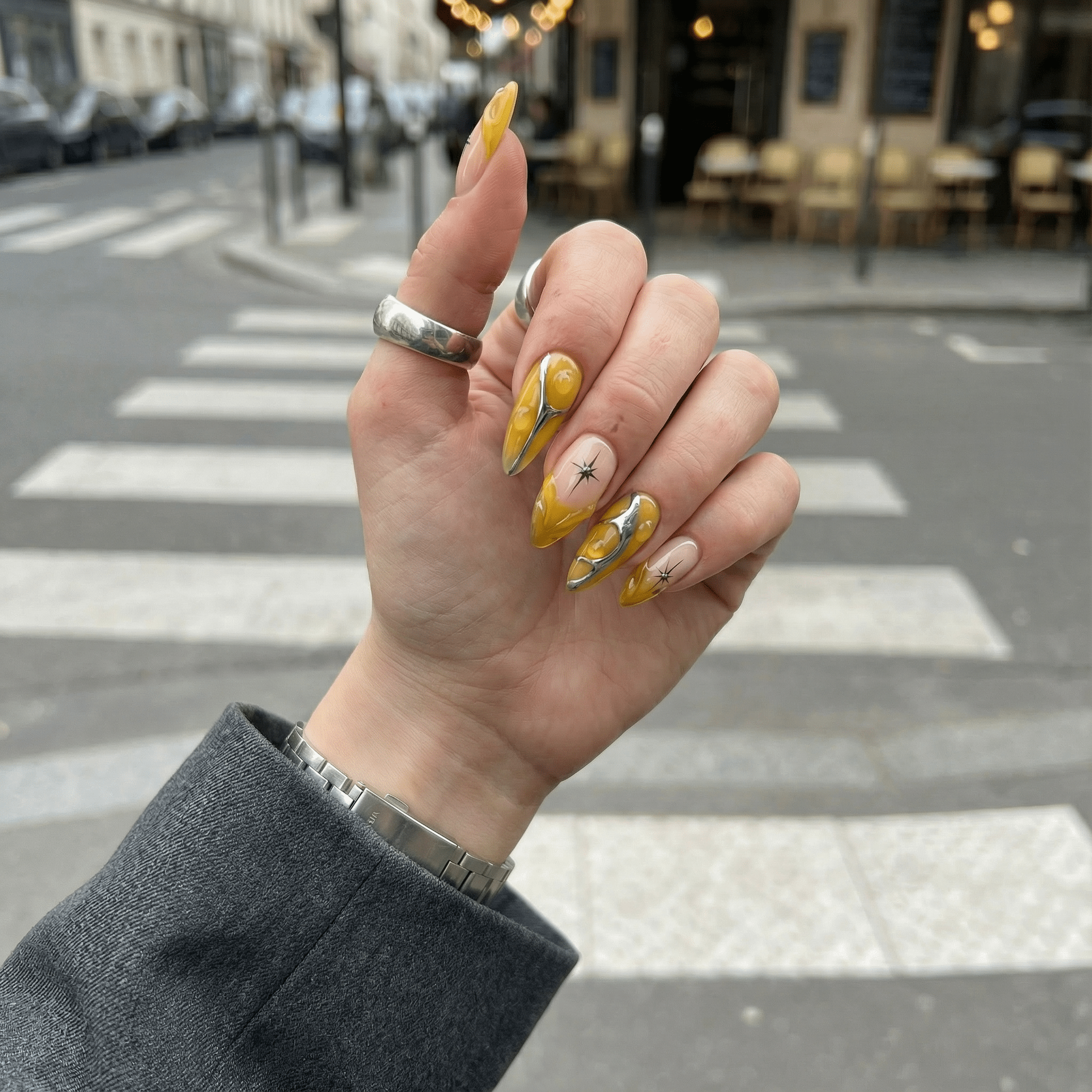 Golden Topaz press-on nails – hand-painted reusable gel set by Handora