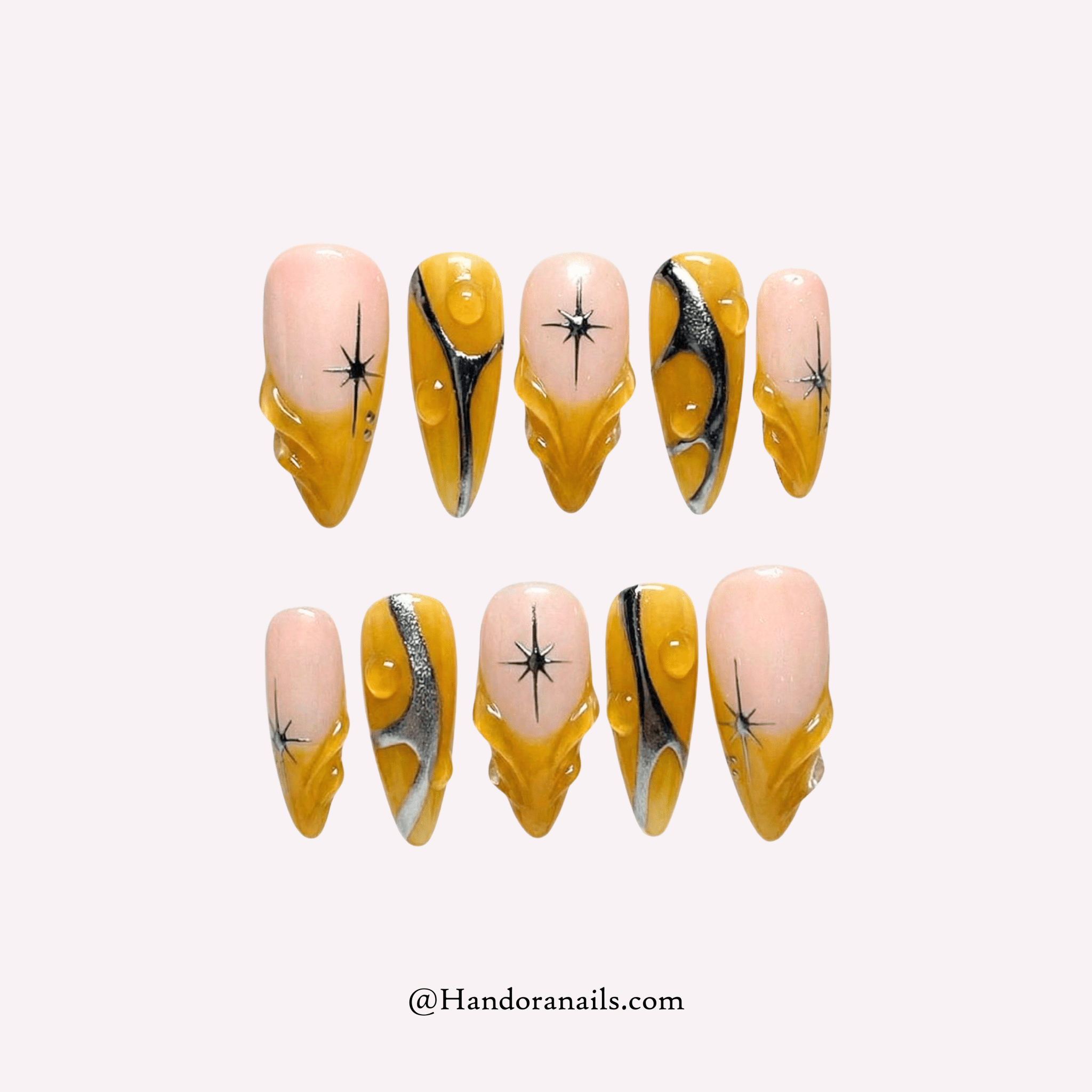 Golden Topaz gold 3d press-on nails by Handora