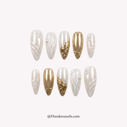 Golden Wave gold almond 3d press-on nails by Handora