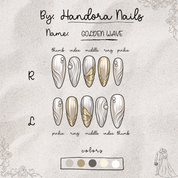 Golden Wave almond press-on nails – design close-up by Handora
