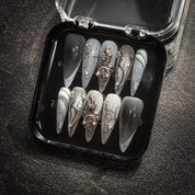 Gothic Chrome press-on nails – design close-up by Handora