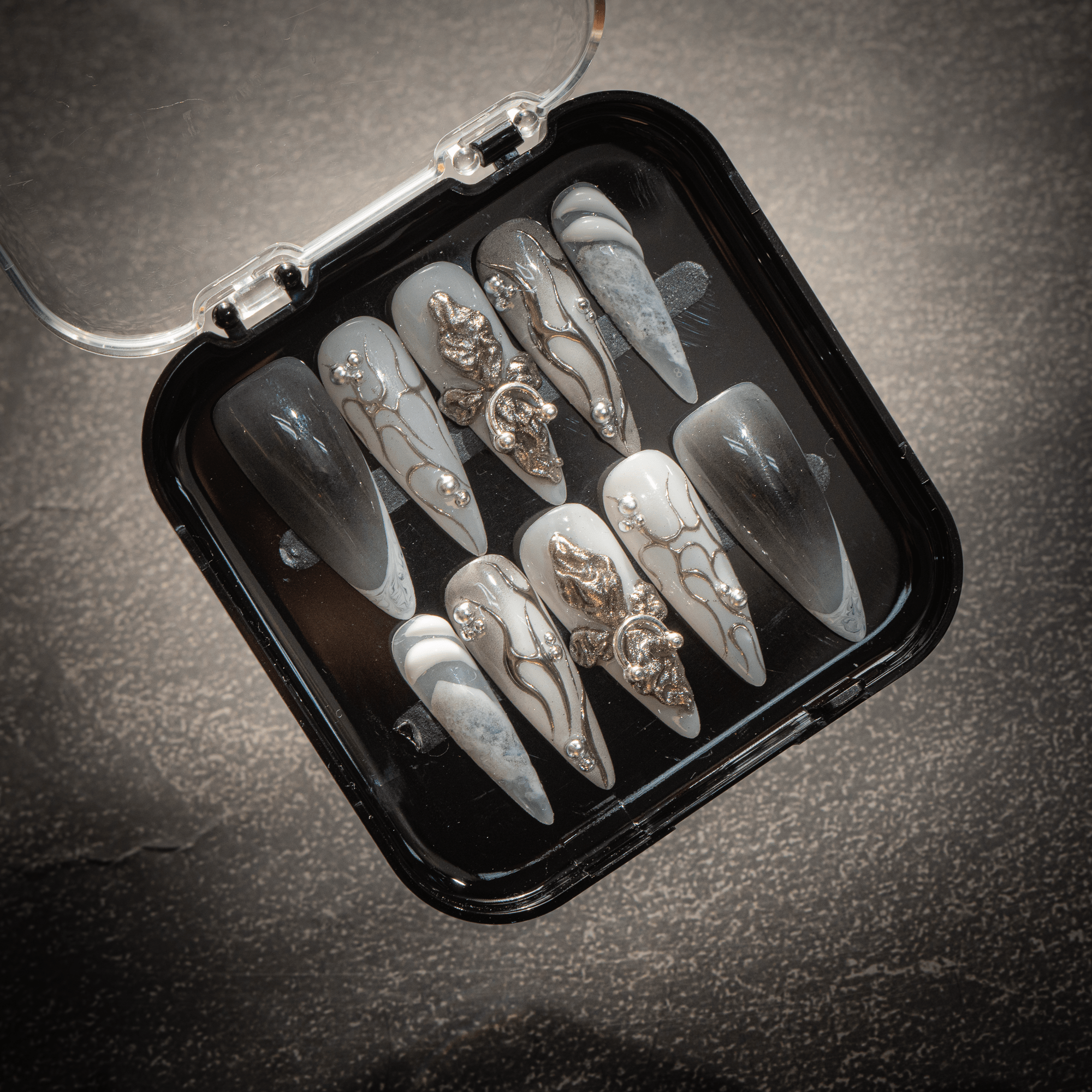 Gothic Chrome gothic nail design – handmade press-on nails by Handora