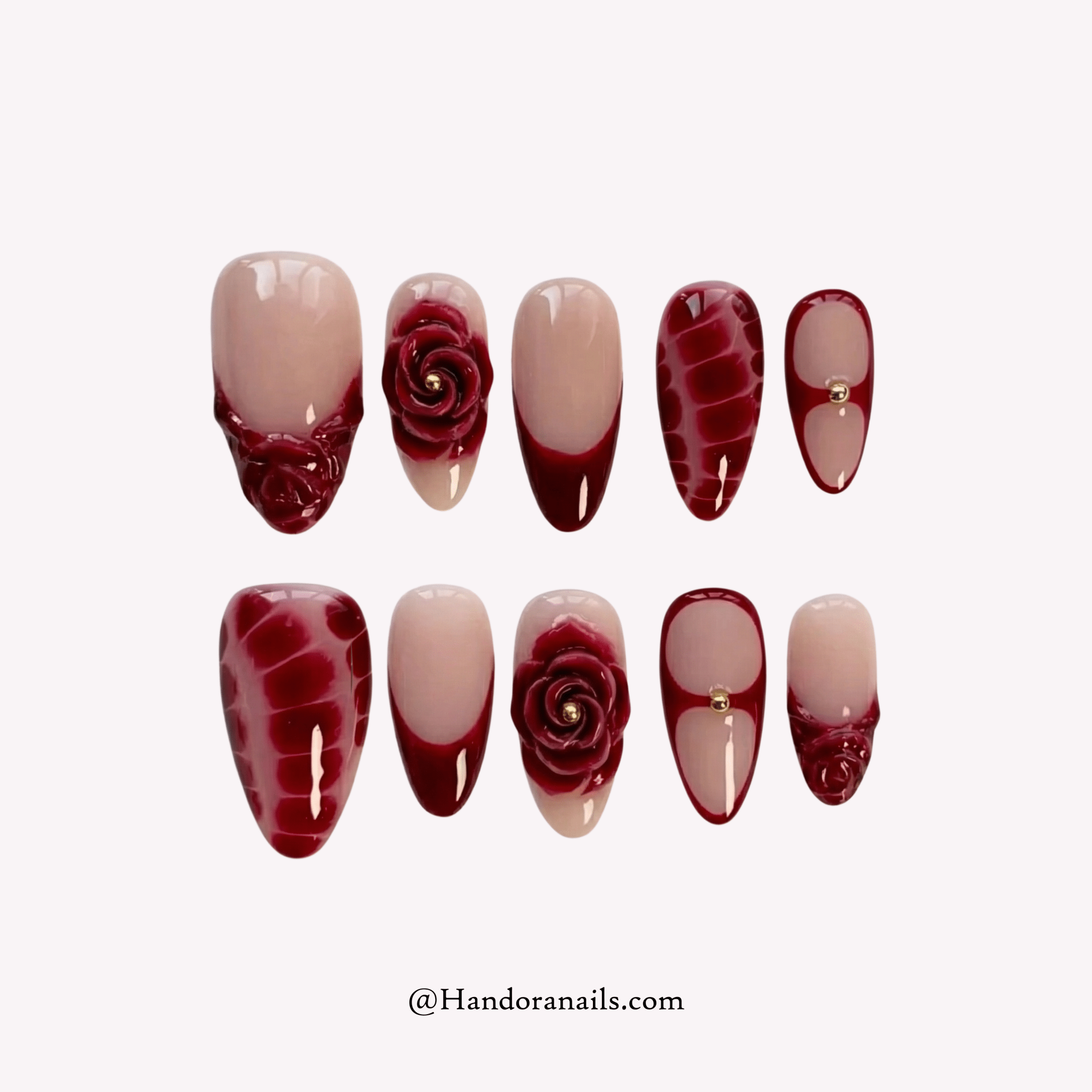 Gothic Rose pink gothic press-on nails by Handora
