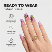Grape Prank coffin press-on nails – design close-up by Handora
