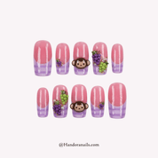 Grape Prank coffin kawaii press-on nails by Handora