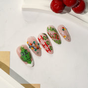Green Lights cute nail design – handmade press-on nails by Handora
