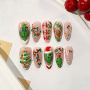 Green Lights press-on nails – hand-painted reusable gel set by Handora