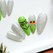 Green Sparkle full press-on nail set – sizes XS–L by Handora