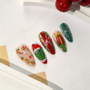 Green Xmas full press-on nail set – sizes XS–L by Handora