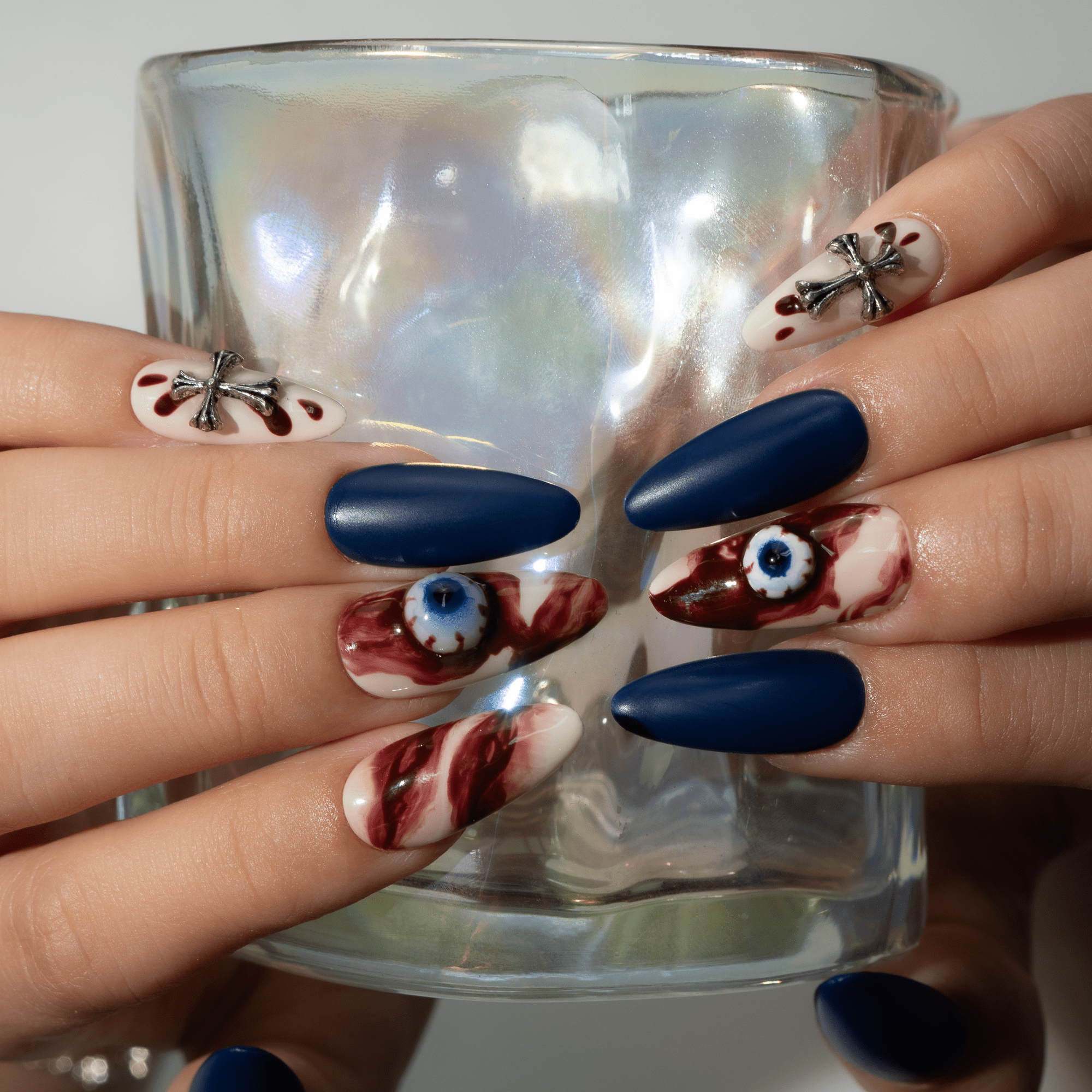 Haunted Eyes gothic nail design – handmade press-on nails by Handora