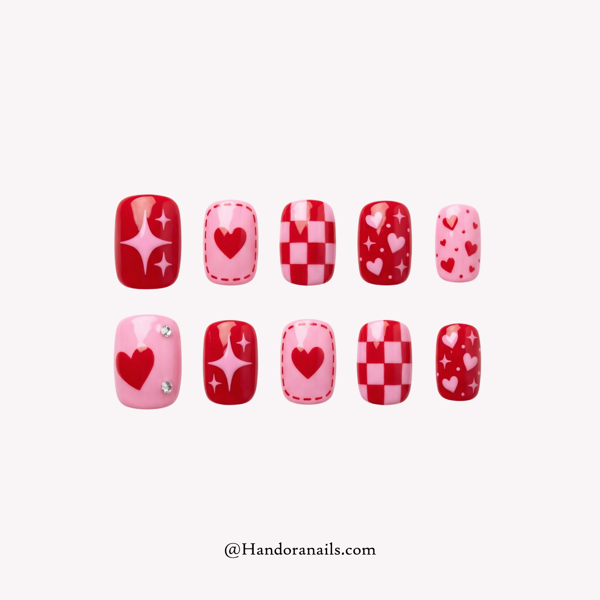 Heart Sparkle kawaii press-on nails by Handora