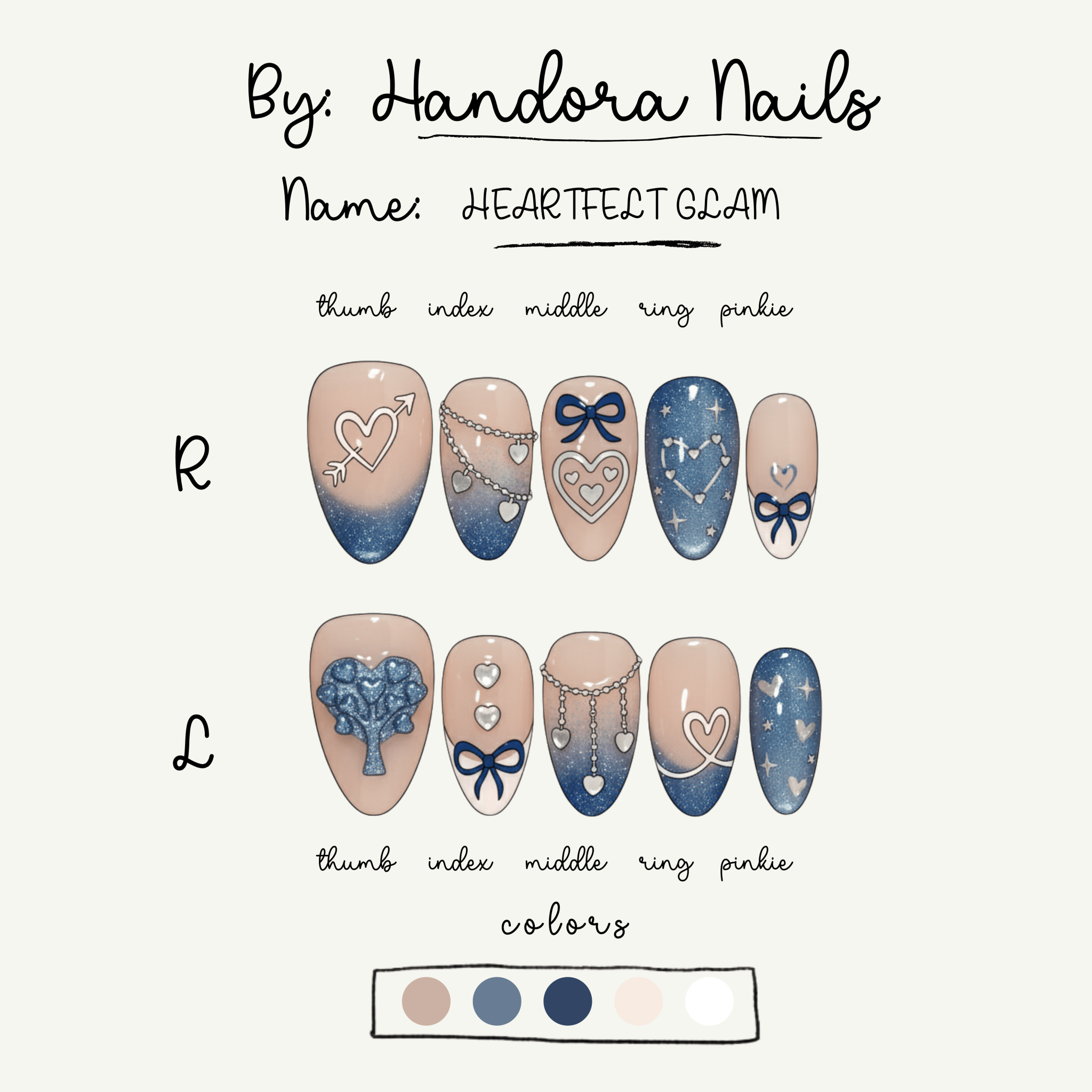 Heartfelt Glam press-on nails – design close-up by Handora