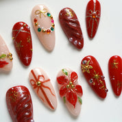 Holiday Bloom floral nail design – handmade press-on nails by Handora