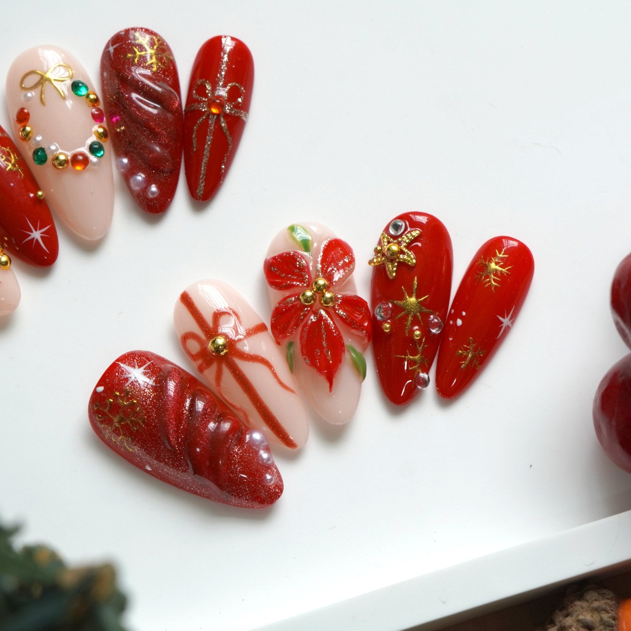 Holiday Bloom salon-quality handmade press-on nails by Handora
