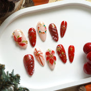 Holiday Bloom almond floral press-on nails by Handora