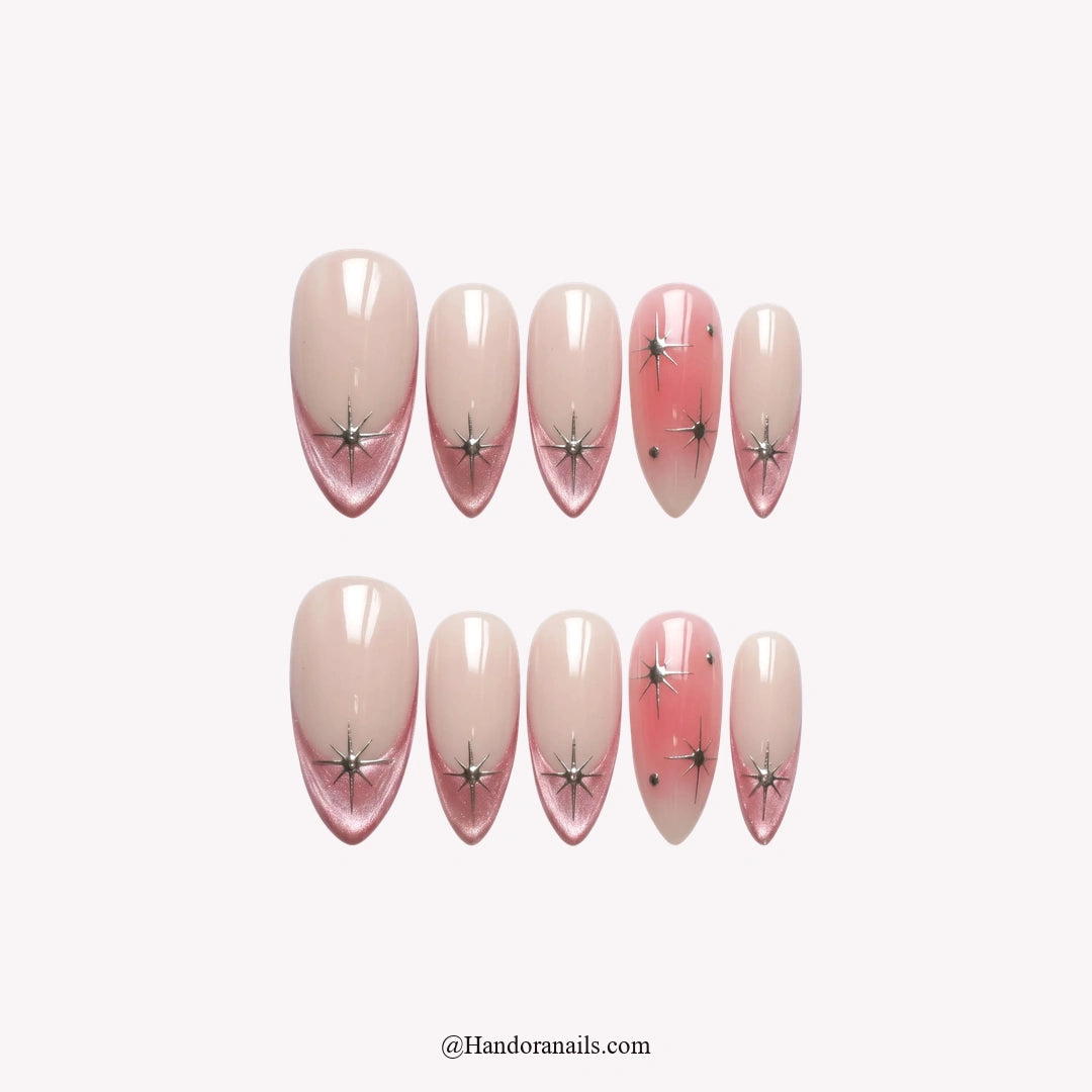 Holiday Sparkle Christmas press-on nails - white background with Handora Nails watermark