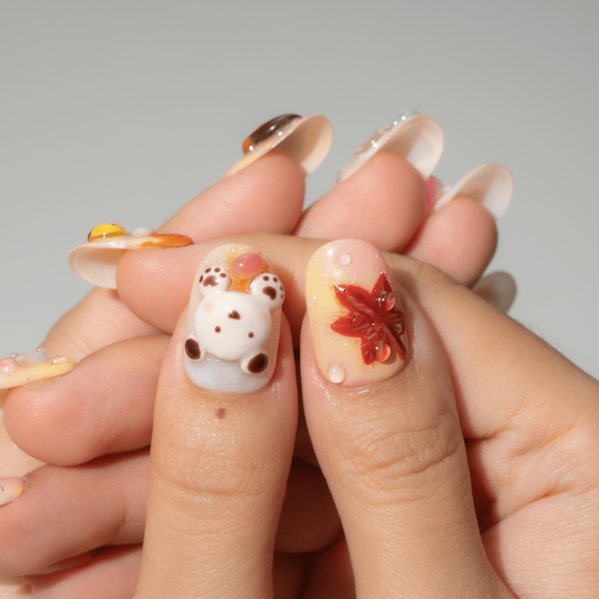 Honey Bear press-on nails – design close-up by Handora