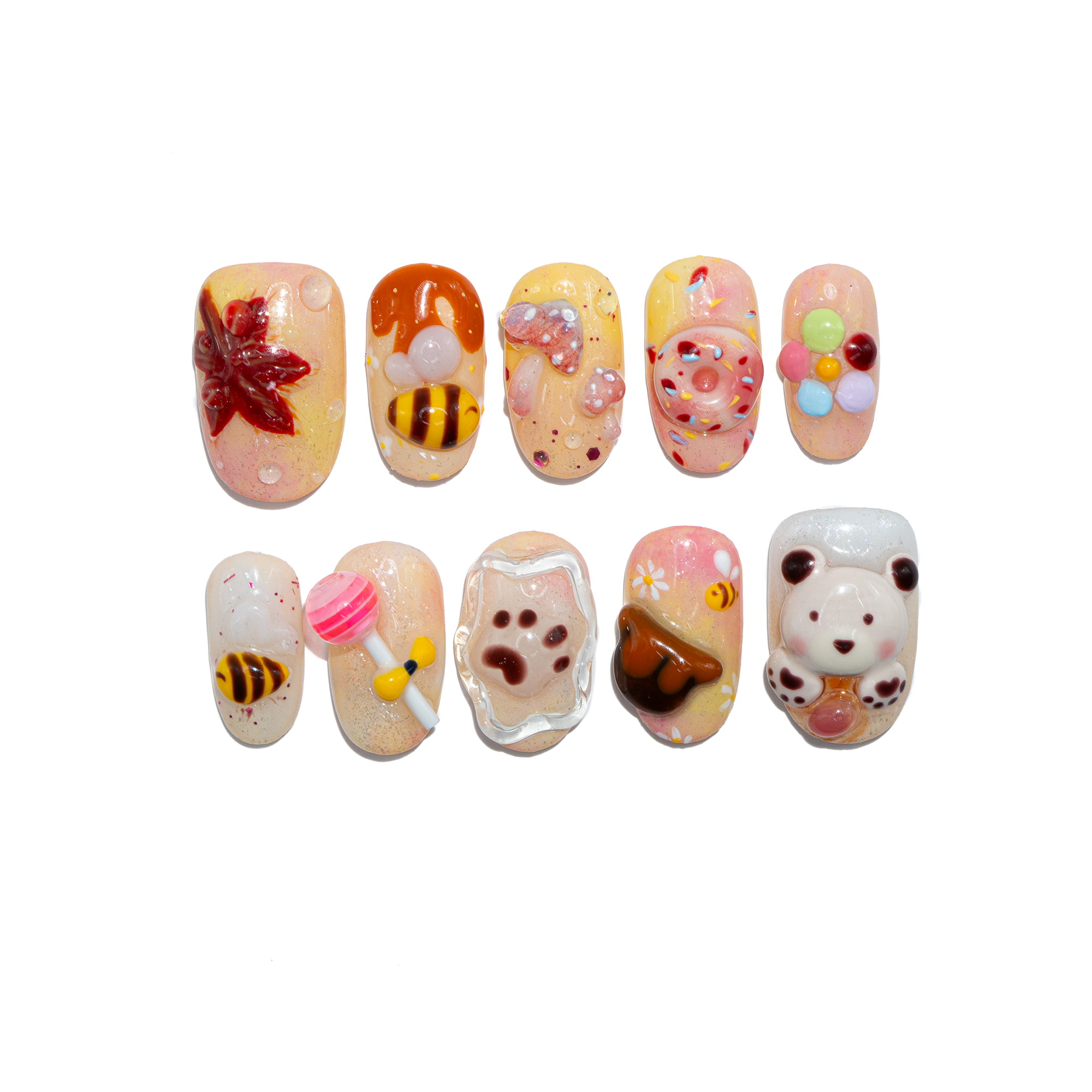 Honey Bear kawaii press-on nails by Handora