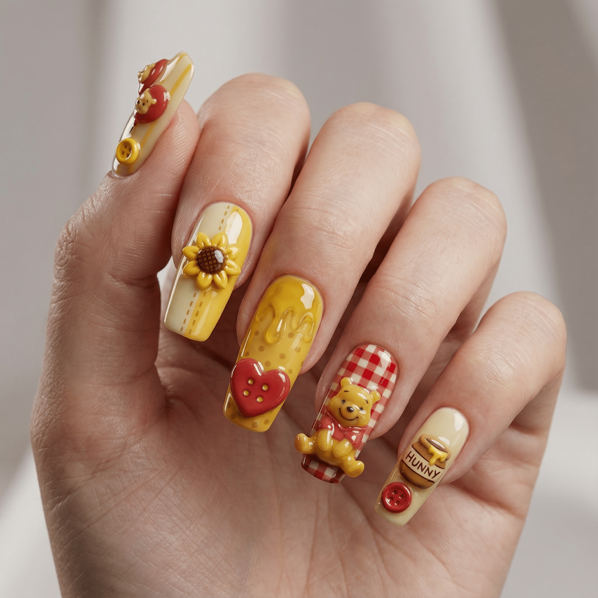 Honey Button press-on nails – hand-painted reusable gel set by Handora