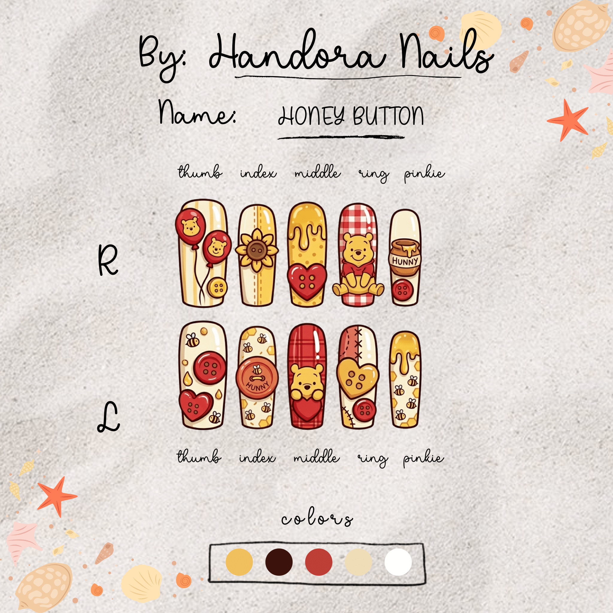 Honey Button press-on nails – design close-up by Handora
