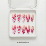 Honey Ribbon press-on nails – design close-up by Handora