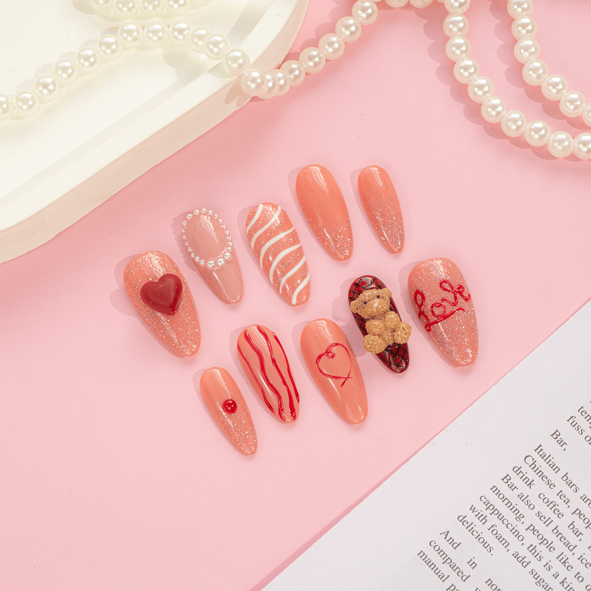 Honey Teddy 3d nail design – handmade press-on nails by Handora