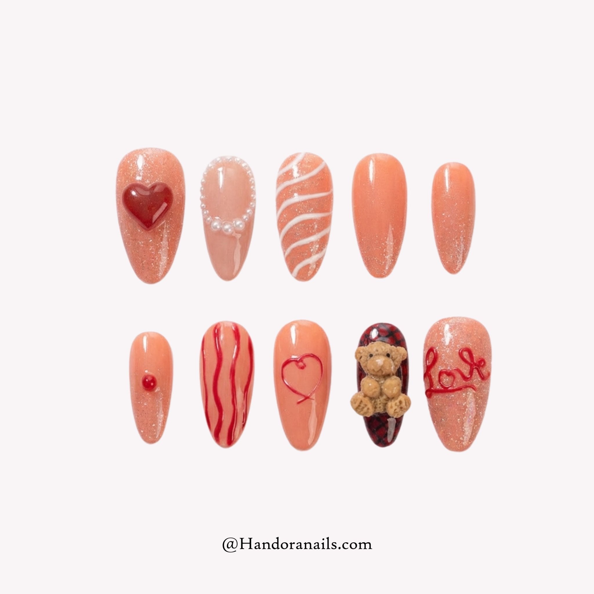 Honey Teddy almond 3d press-on nails by Handora