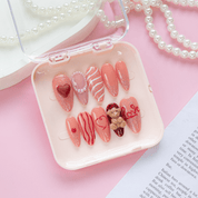 Honey Teddy almond press-on nails – design close-up by Handora