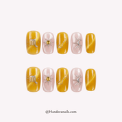 Honeyed Topaz cat eye press-on nails by Handora