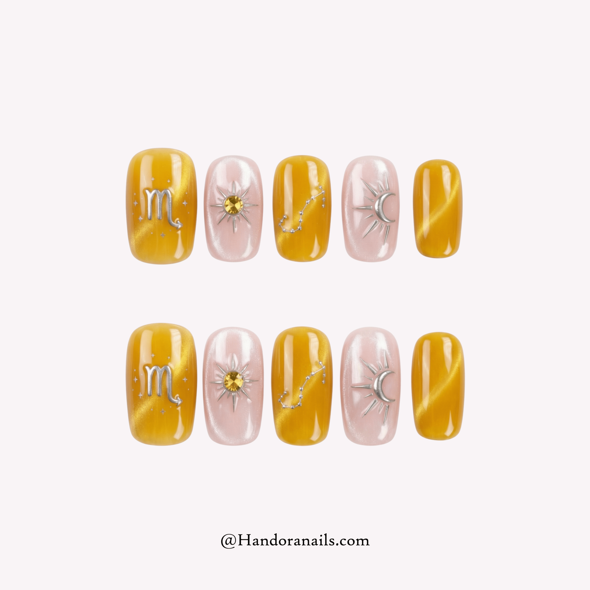 Honeyed Topaz cat eye press-on nails by Handora
