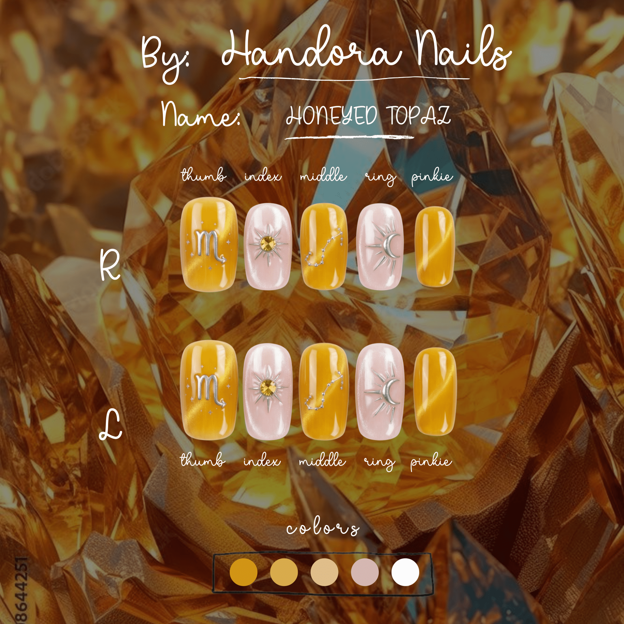 Honeyed Topaz press-on nails – design close-up by Handora