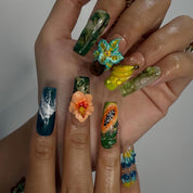 Tropical Jungle nail design – handmade press-on nails by Handora
