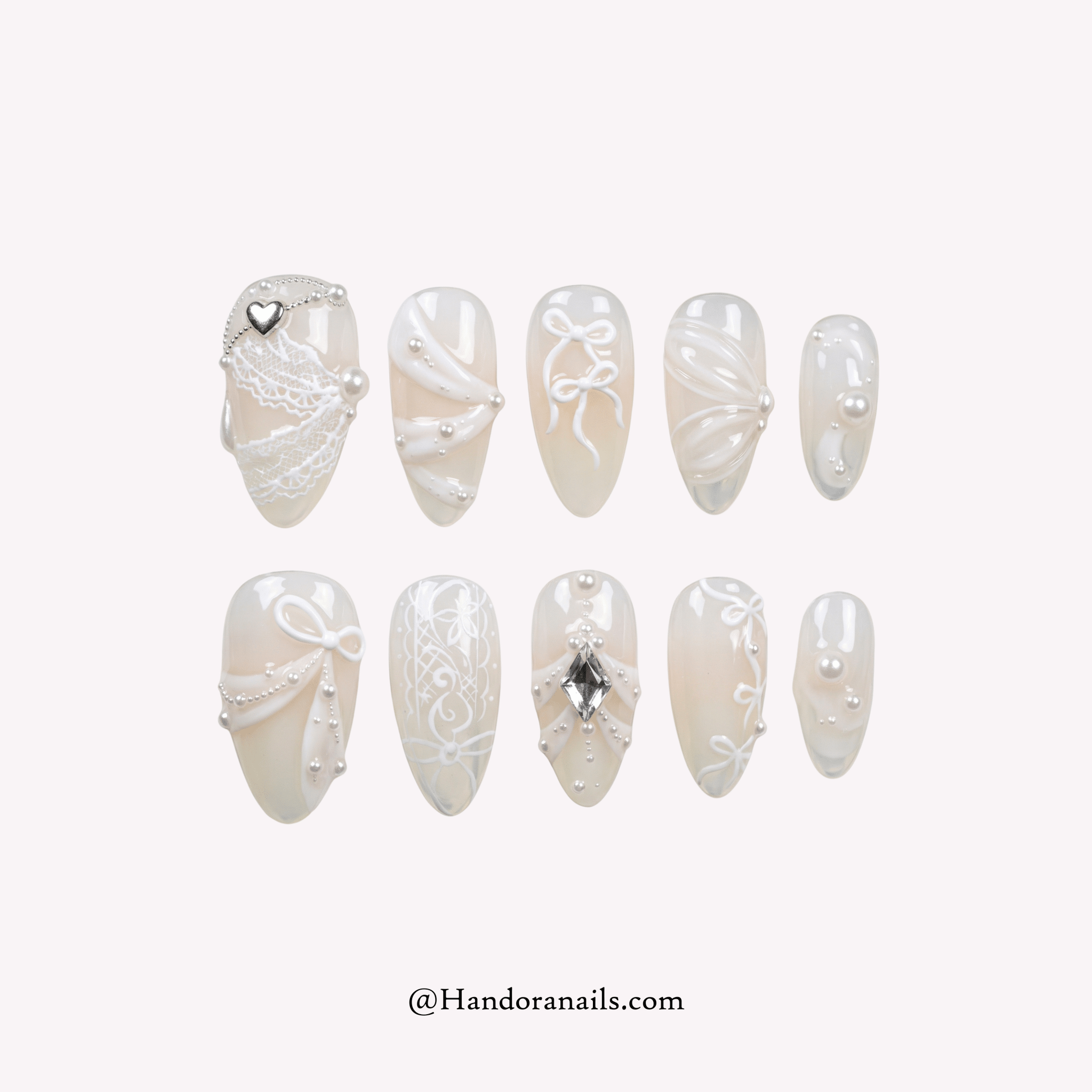 Ivory Lace white bridal press-on nails by Handora