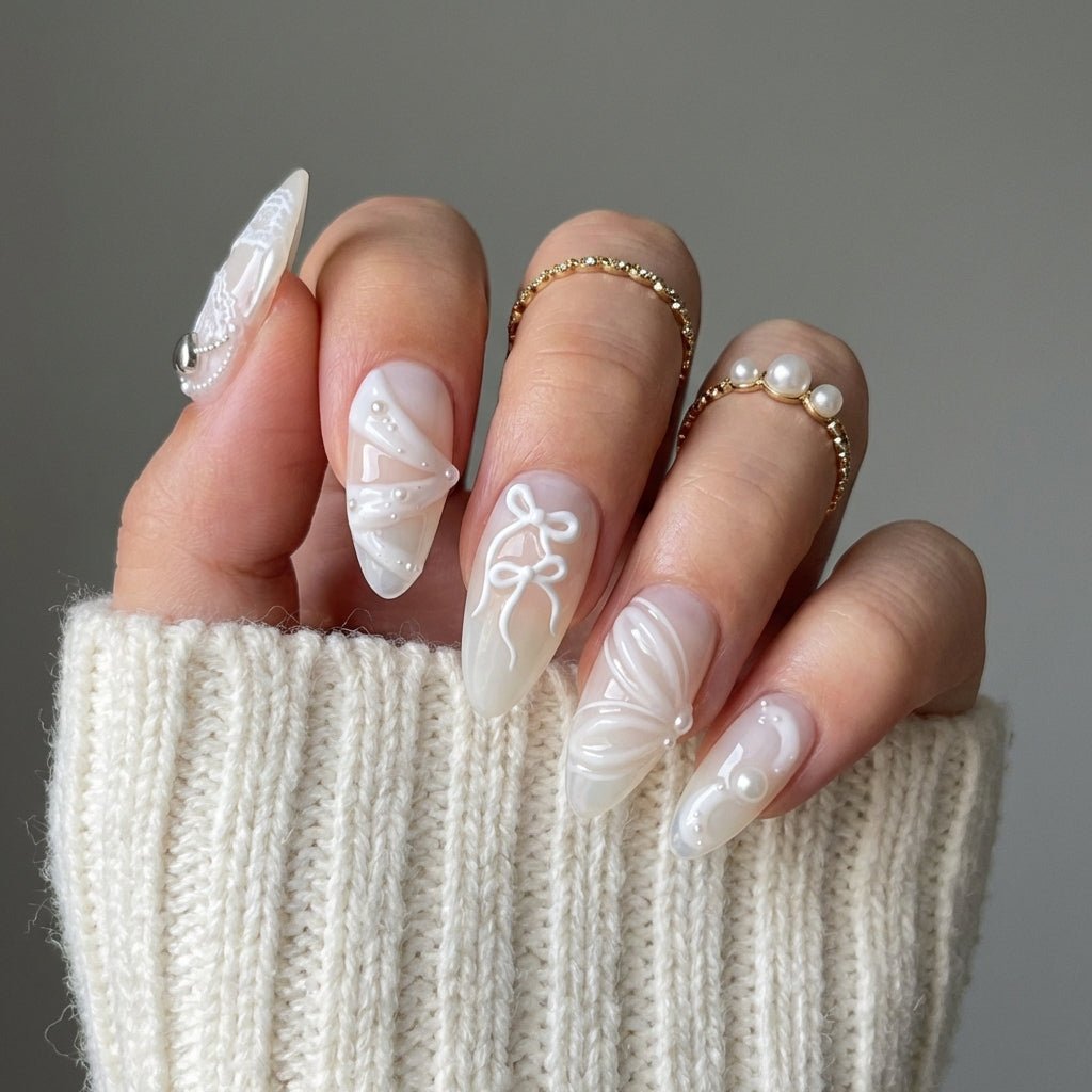 Ivory Lace press-on nails – hand-painted reusable gel set by Handora