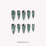 Jade Chrome stiletto cat eye press-on nails by Handora