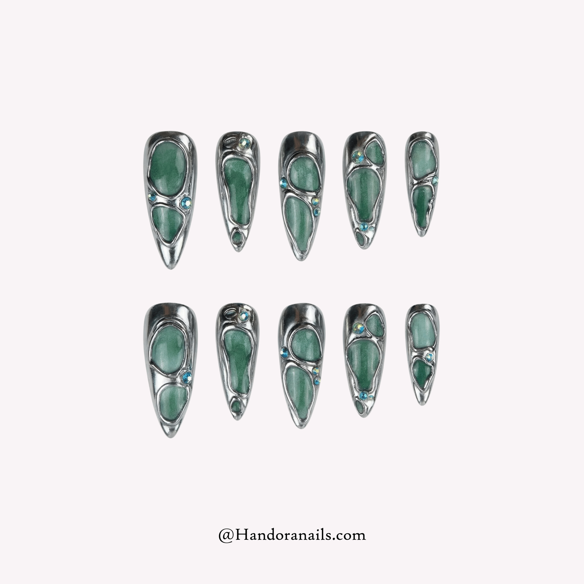 Jade Chrome stiletto cat eye press-on nails by Handora
