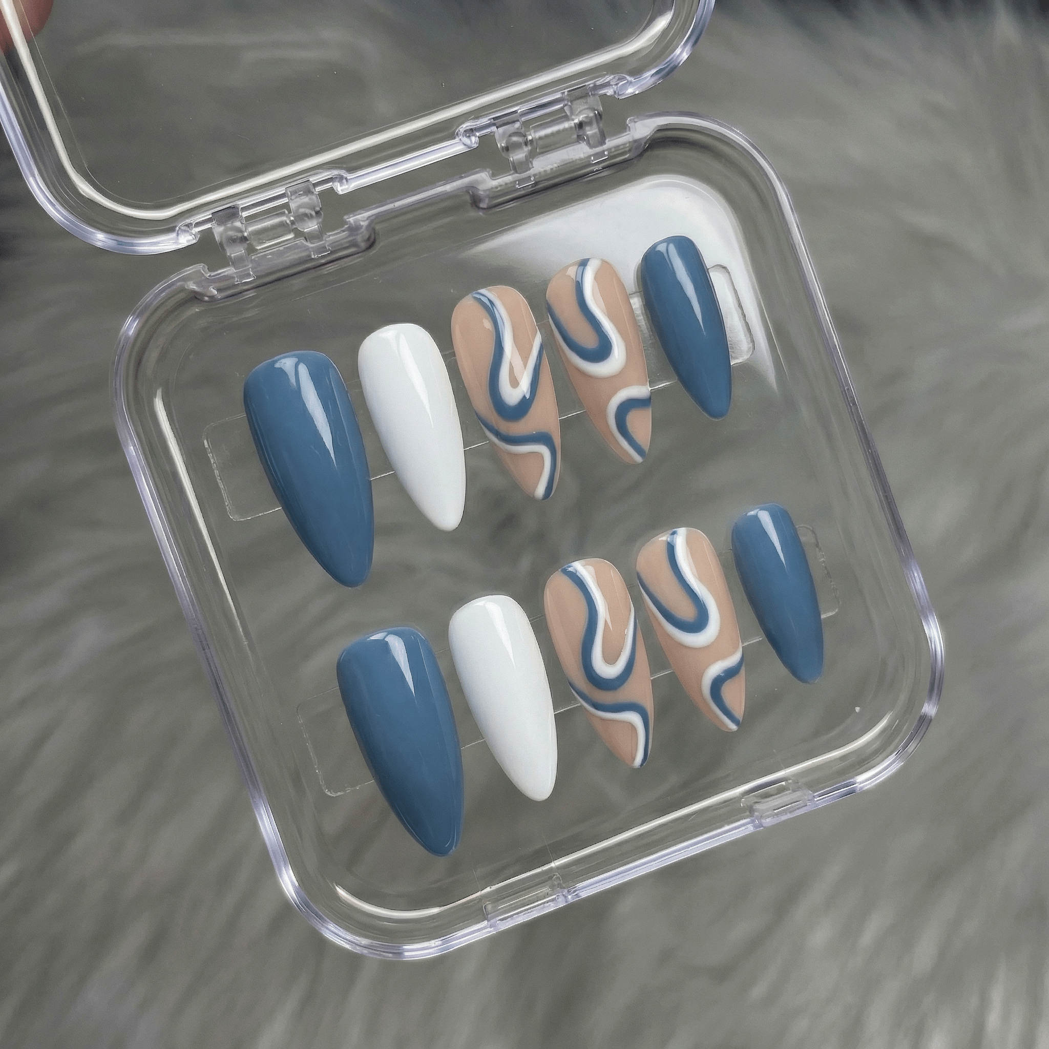 Jade Wave press-on nails – design close-up by Handora