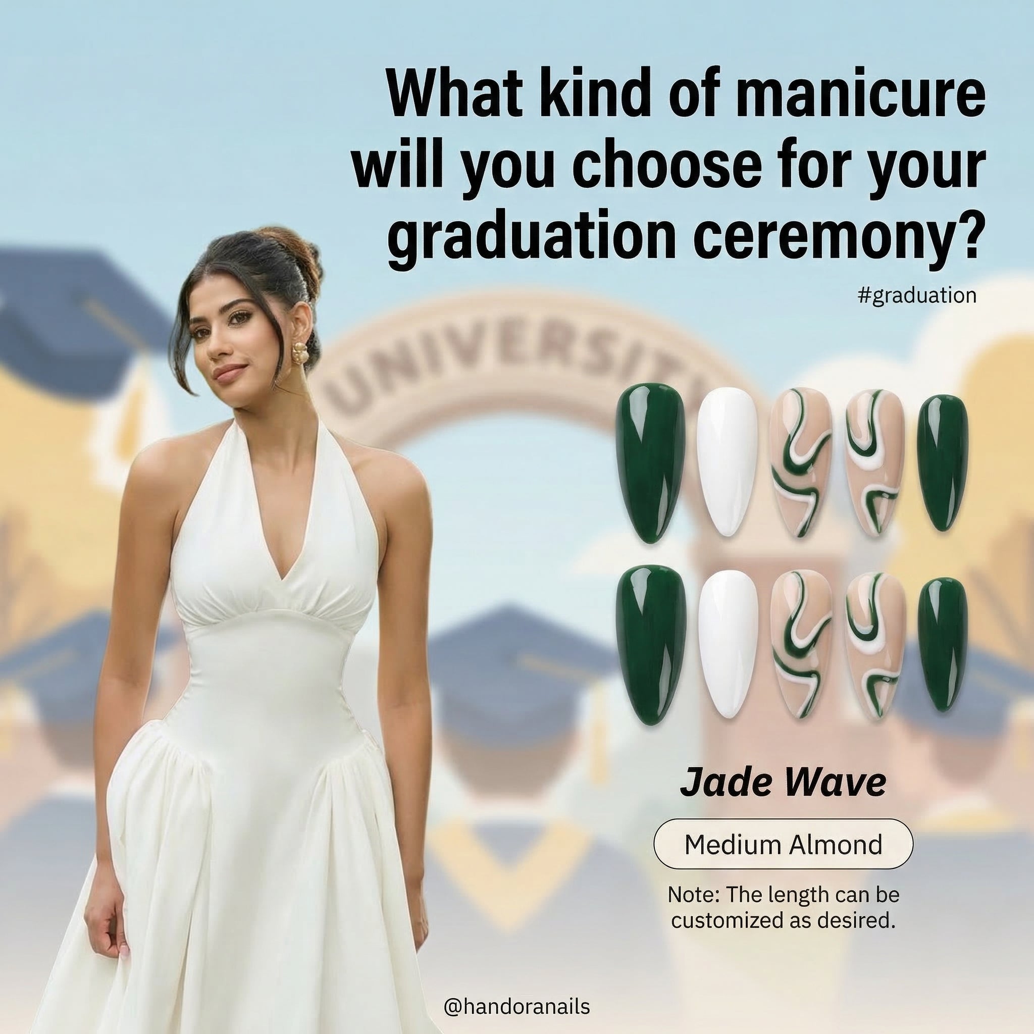 Jade Wave press-on nails – hand-painted reusable gel set by Handora