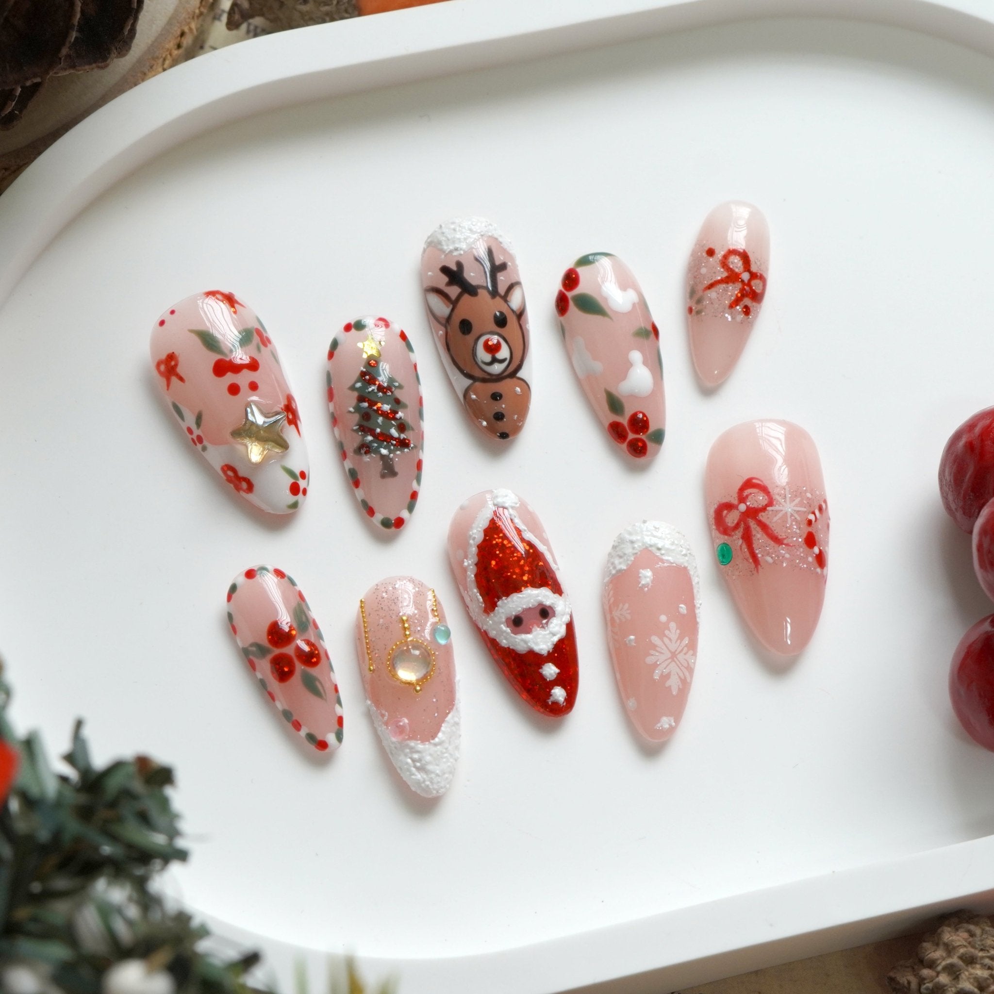 Jolly Joy almond press-on nails by Handora