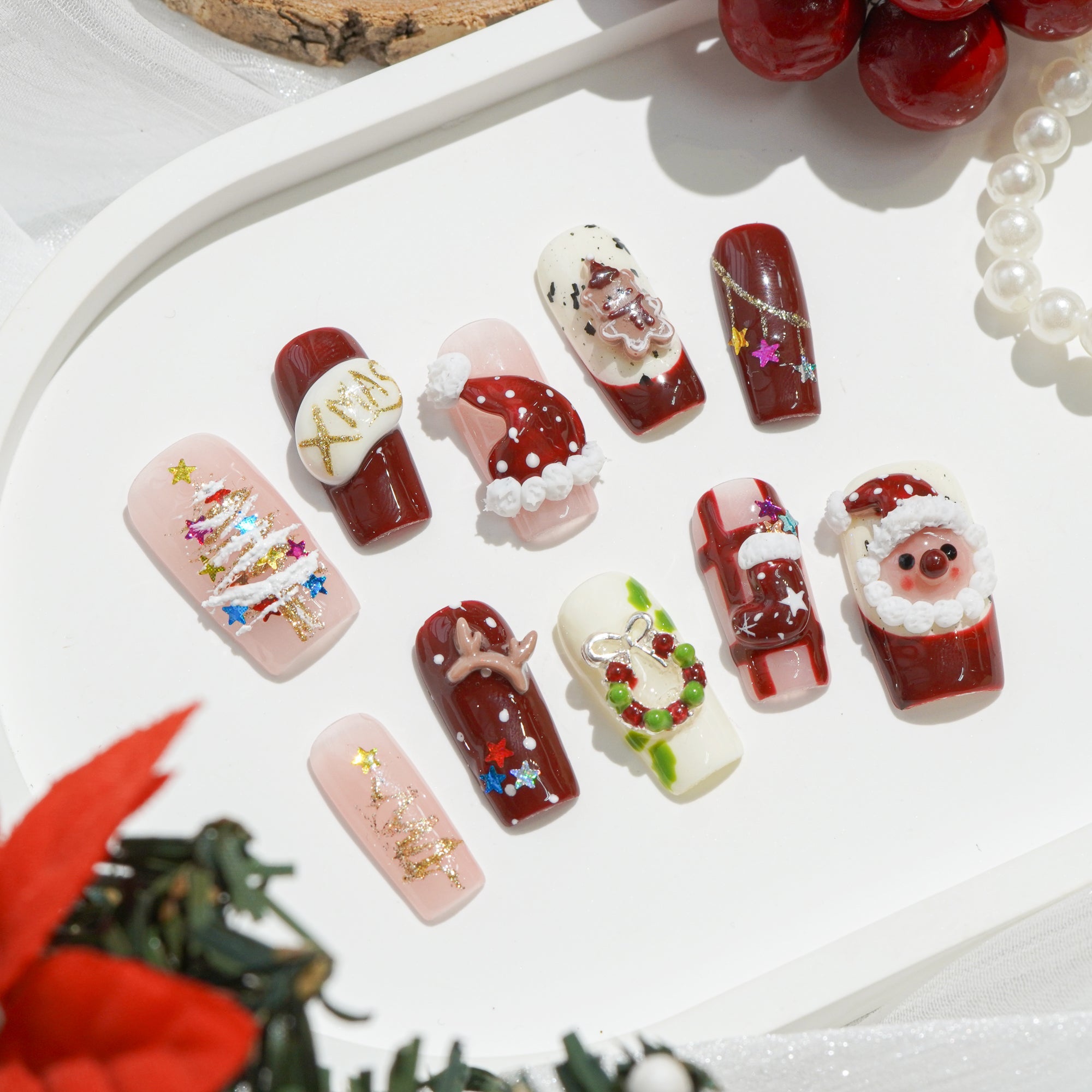 Jolly Red red square french tip press-on nails by Handora