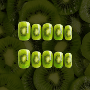 Juicy Kiwi press-on nails – hand-painted reusable gel set by Handora