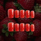 Juicy Strawberry press-on nails – hand-painted reusable gel set by Handora