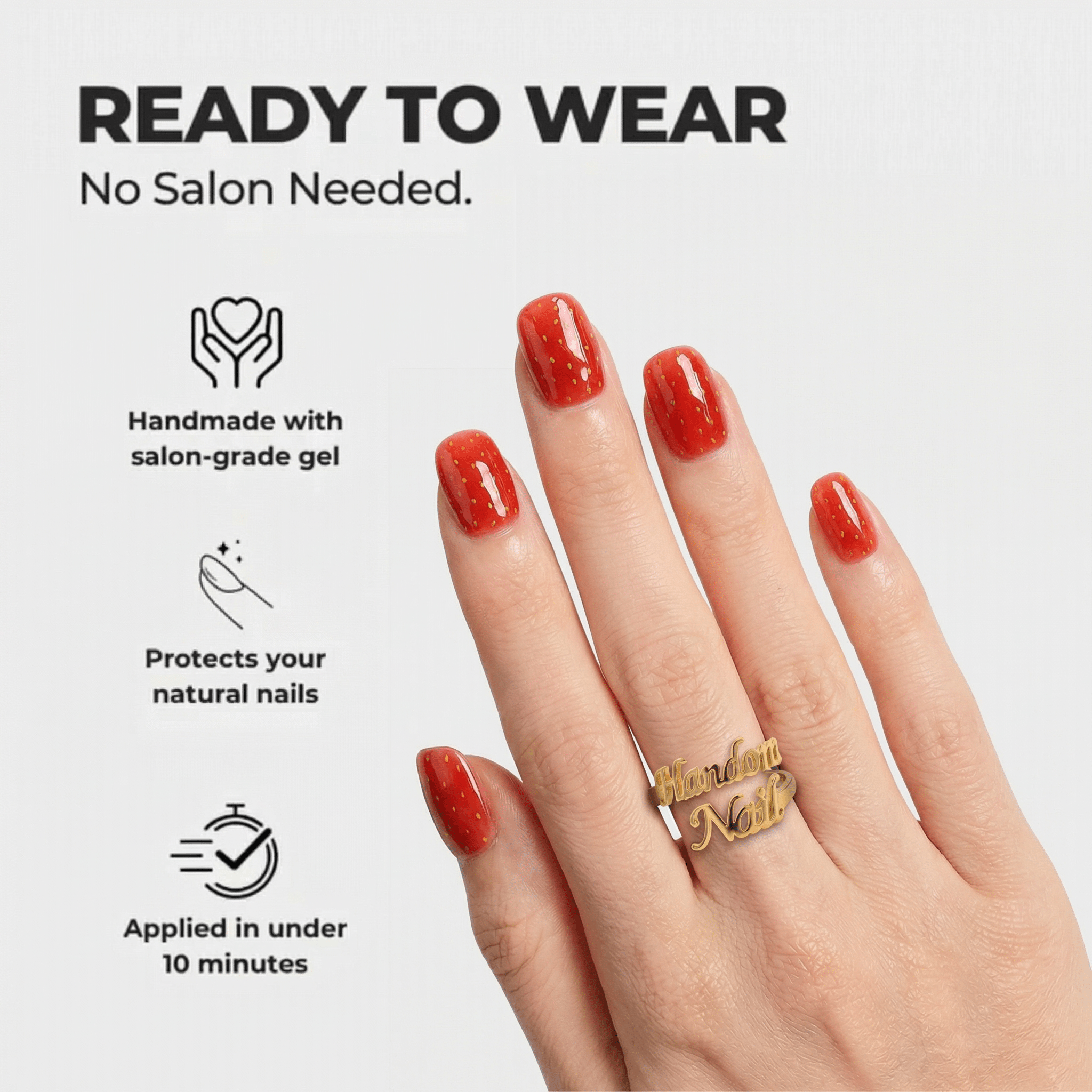 Juicy Strawberry press-on nails – design close-up by Handora