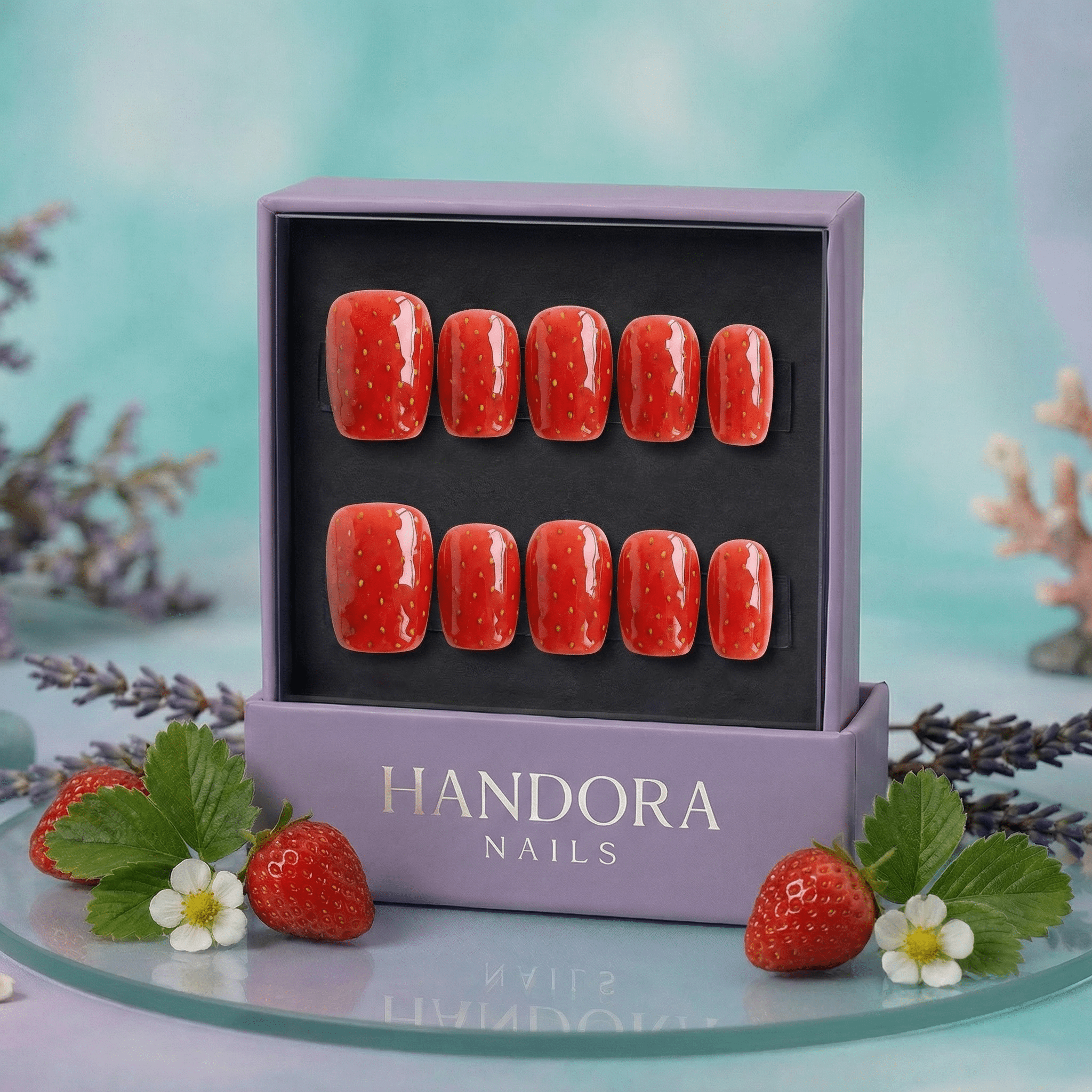 Juicy Strawberry full press-on nail set – sizes XS–L by Handora